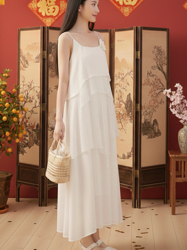 【T1106】🕊️ Premium French White Lace Maxi Dress 仙女裙 🤍