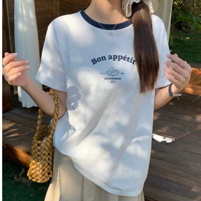 【T-1226】法式甜品🍮撞色爽肤棉女Tee