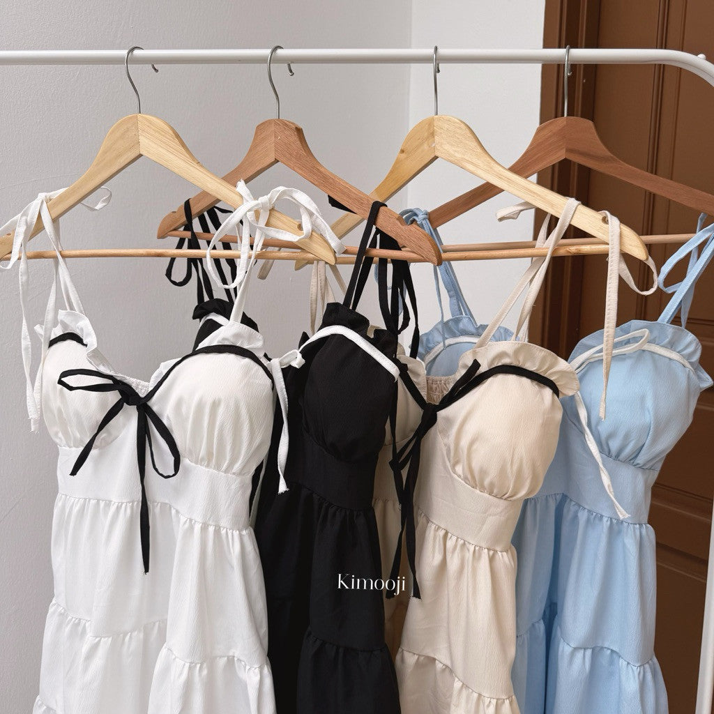 【T-1274】甜美撞色蝴蝶结吊带裙 Sweet Bow Vacation Dress