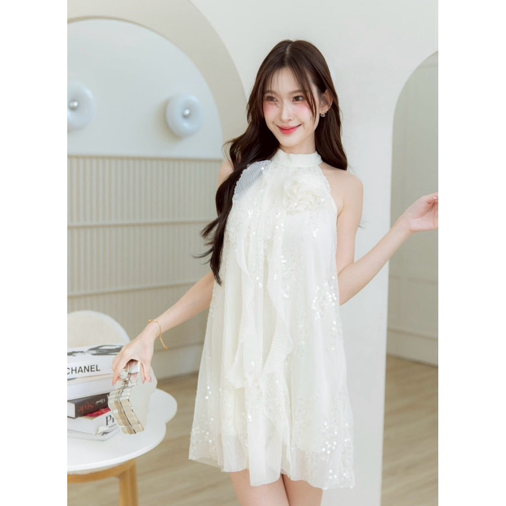 【T886】Premium BlingBling Dinner Dress甜美亮片挂脖裙