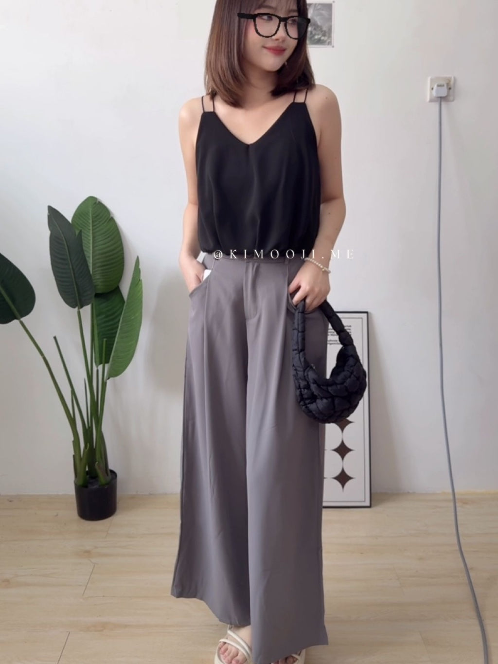 【T933】Lace Ribbon Wide Leg Pants 蕾丝绑带显瘦西装阔腿裤