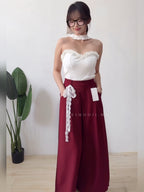【T933】Lace Ribbon Wide Leg Pants 蕾丝绑带显瘦西装阔腿裤