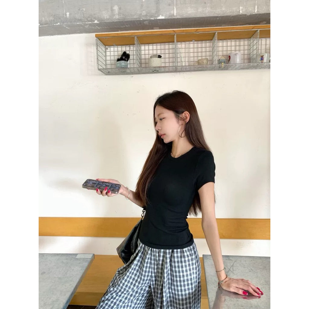 【T942】 SKIMS正肩修身显瘦素色圆领女Tee April