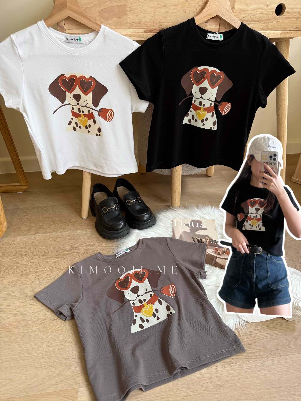 【T951】超可爱！宽松软棉上衣 Cute Puppy Print Loose Crop Tee