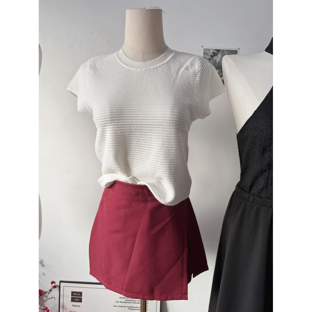 【T913】 Ribbed Knit Tee 高质感针织短袖上衣