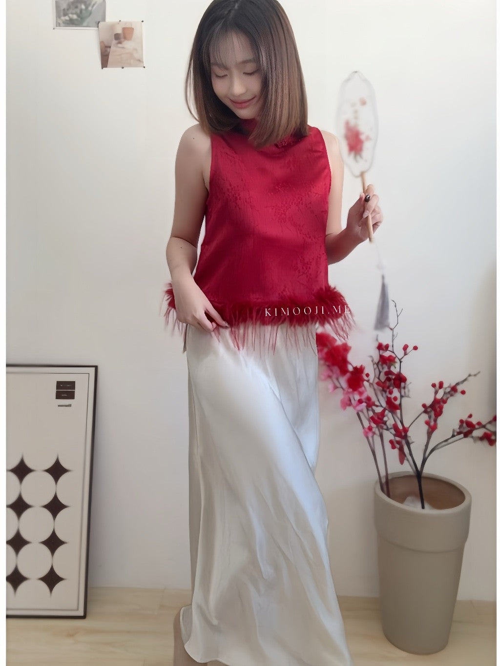 【T-1381】🧧🎉CNY🧧🎉小富婆🧧轻奢风名媛毛毛拼接旗袍上衣 2027 Furry Cheongsam Singlet Top 新年穿搭女装 KIMOOJI 现货