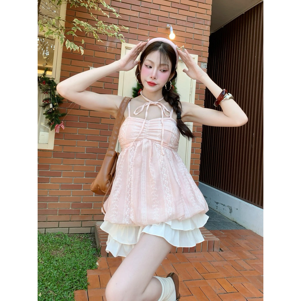 【T1058】甜妹Look·法式少女感蕾丝花苞背心