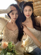 【T-1110】春天的浪漫🌼高级感立体花朵吊带上衣