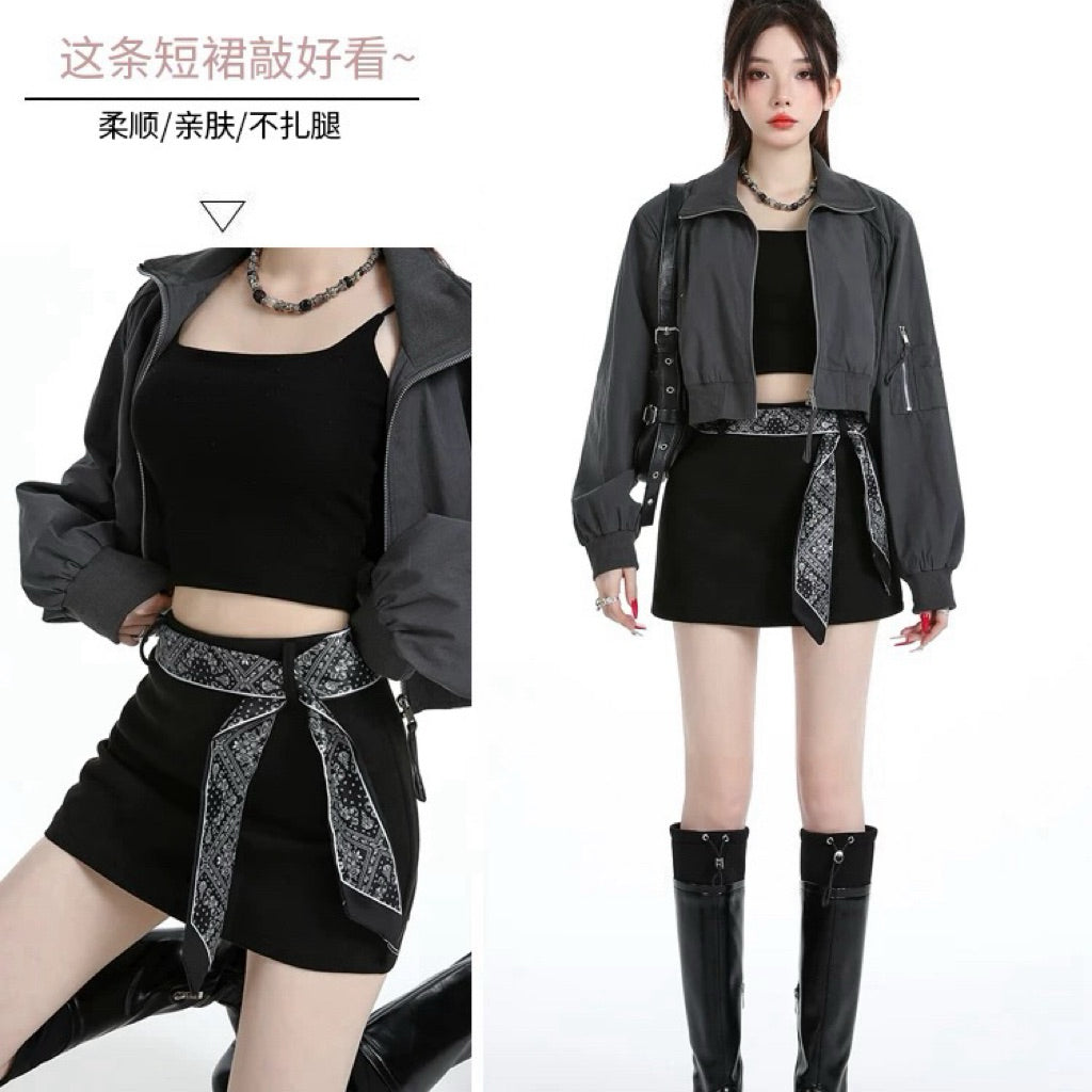 【T801】高品质鹿皮绒A裙复古包臀裙