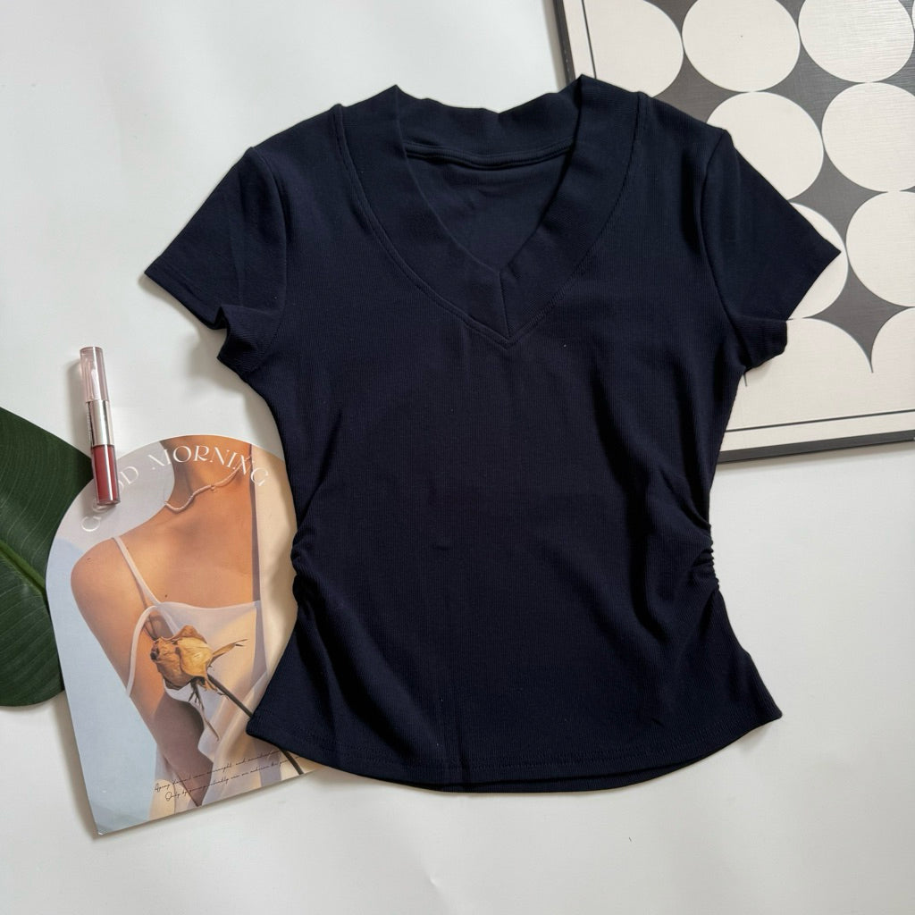 【T871】Ribbed V-Neck Slim Fit Tee ✨