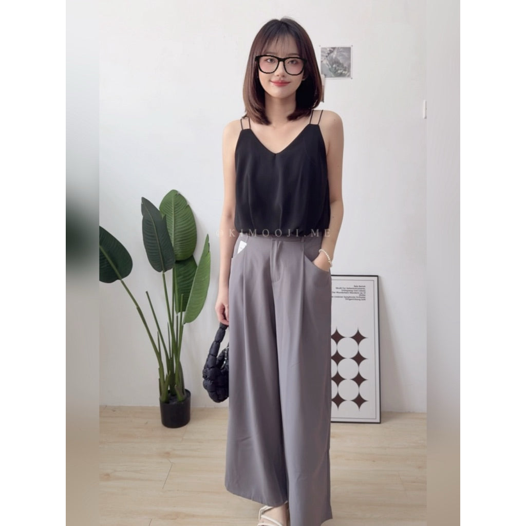 【T933】Lace Ribbon Wide Leg Pants 蕾丝绑带显瘦西装阔腿裤