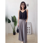 【T933】Lace Ribbon Wide Leg Pants 蕾丝绑带显瘦西装阔腿裤