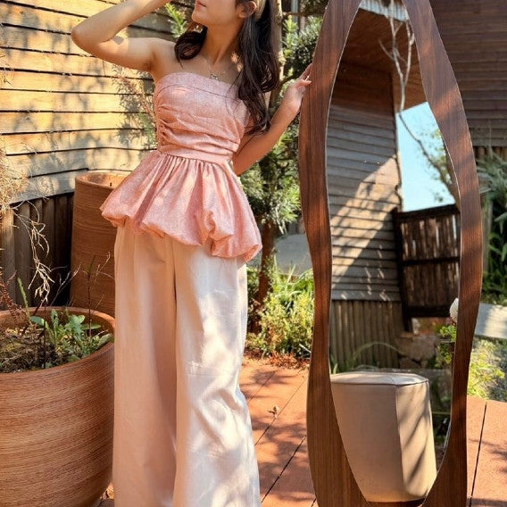 【T-1134】春季🌸法式复古花苞蓬蓬抹胸上衣