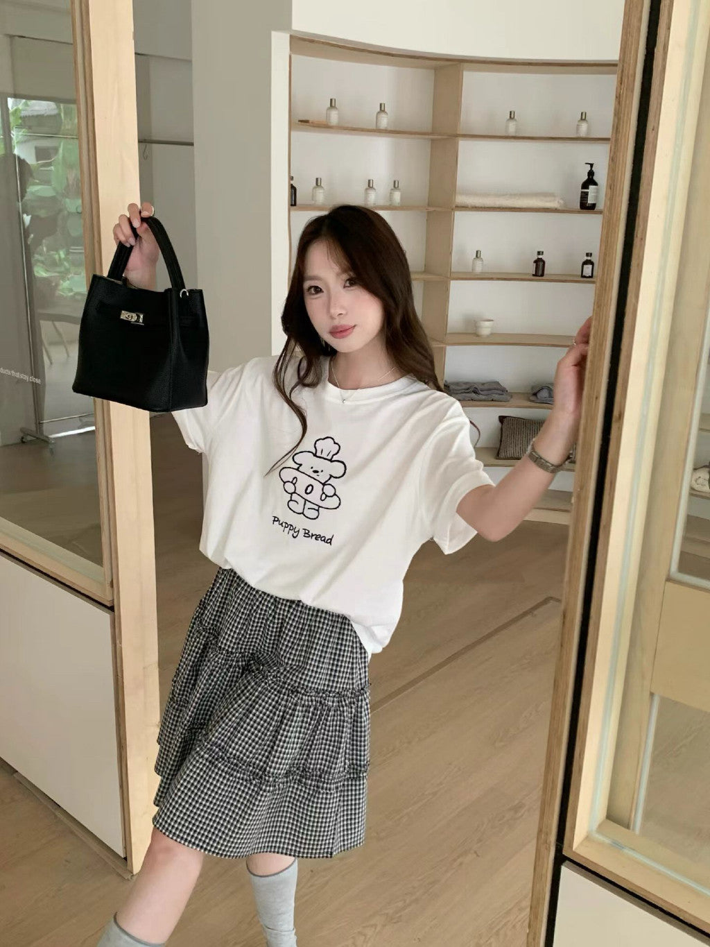 【T-1146】韩系减龄小狗 Oversize T恤 Women Cute Puppy Embroidery Loose Tee 显瘦百搭短袖 T-Shirt 爽滑棉 MD8078