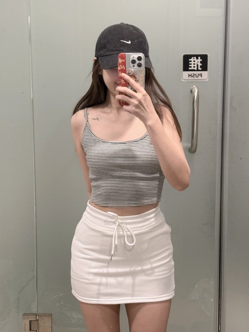 【T-1166】S/M/L Cotton 运动风短裙 显瘦百搭纯棉抽绳半身裙