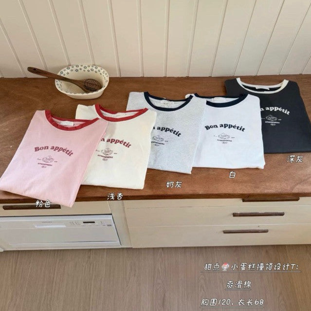 【T-1226】法式甜品🍮撞色爽肤棉女Tee