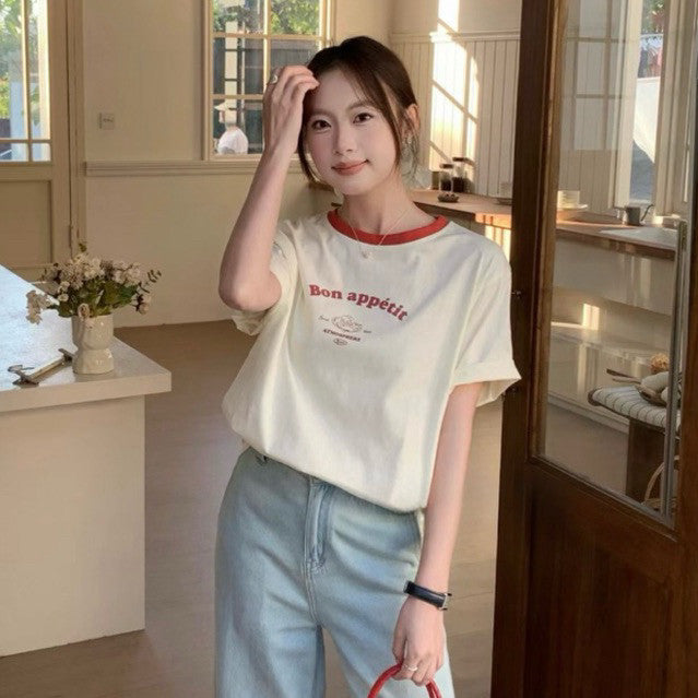 【T-1226】法式甜品🍮撞色爽肤棉女Tee