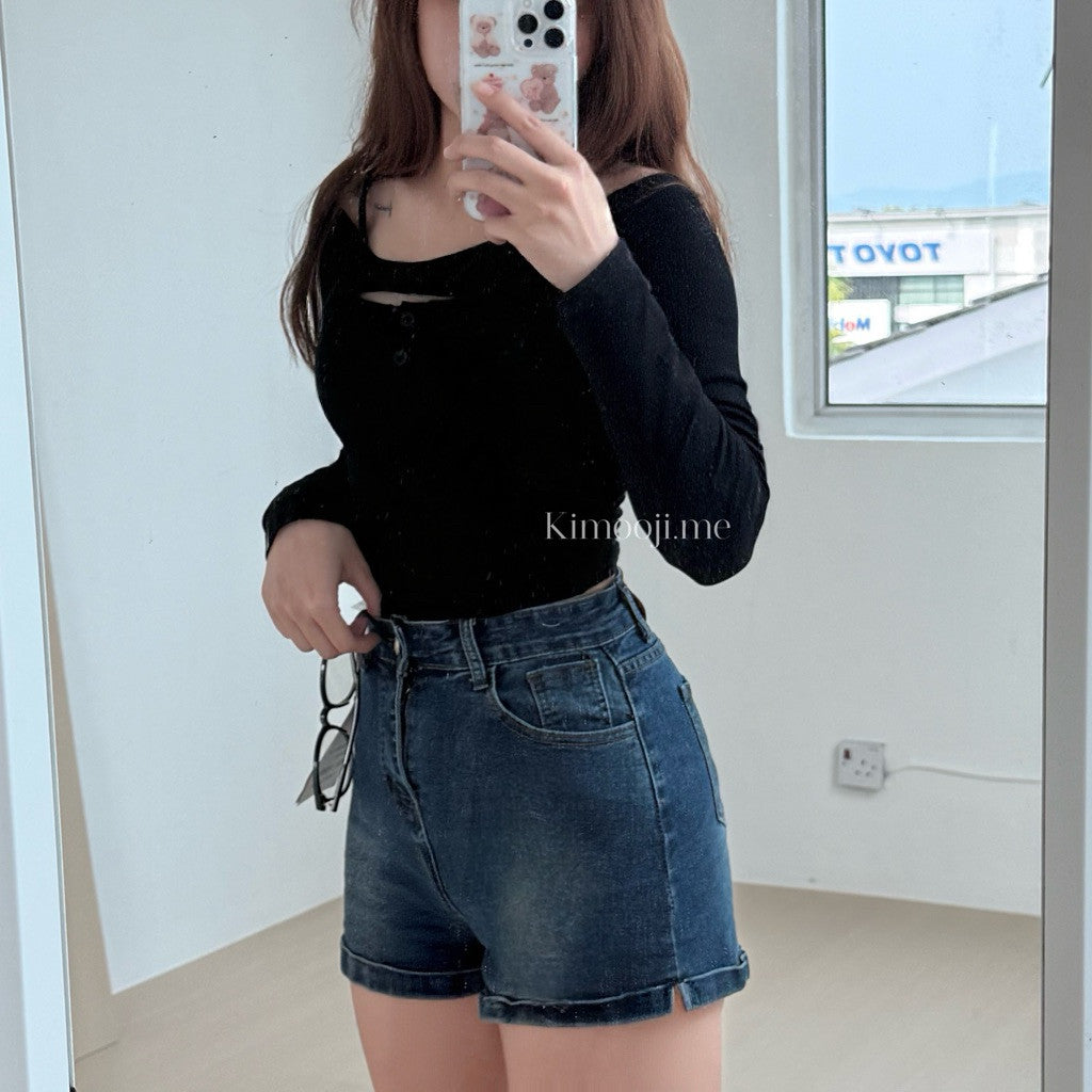 【BT149】心机一字肩🔥自带胸垫纯欲风上衣