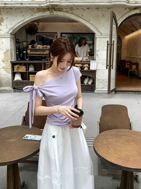【T-1329】Sweet Girl Look 莱赛尔多穿法绑带上衣