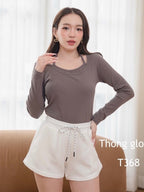 【T991】ThongGlom挂脖假两件纯棉长袖上衣女