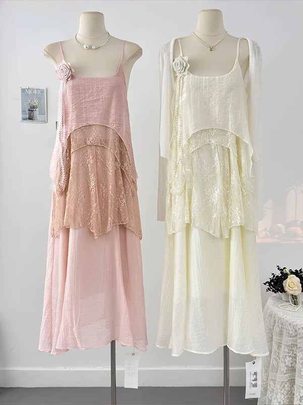 【T1106】🕊️ Premium French White Lace Maxi Dress 仙女裙 🤍