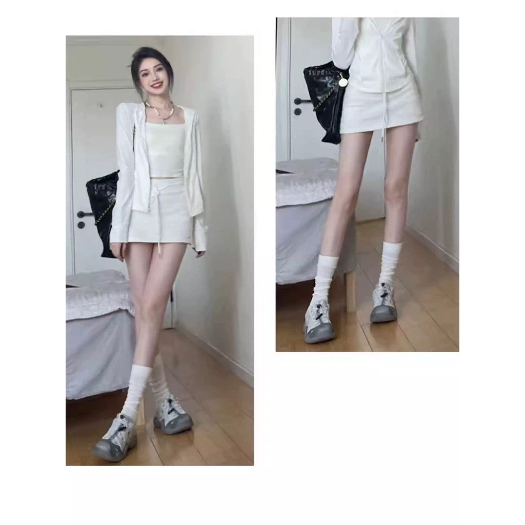 【T-1166】S/M/L Cotton 运动风短裙 显瘦百搭纯棉抽绳半身裙