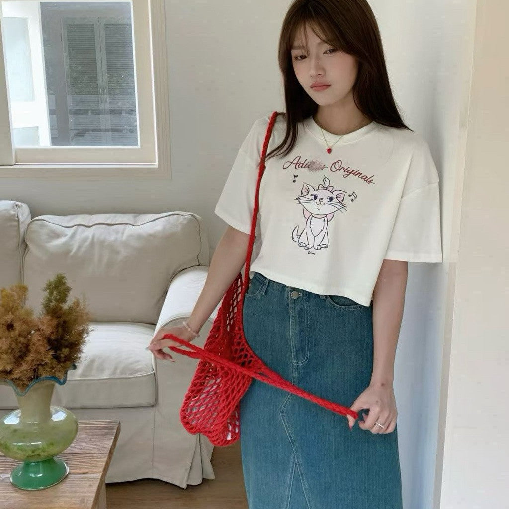 【T-1237】Marie 🐱 短款T恤 Graphic Crop Top