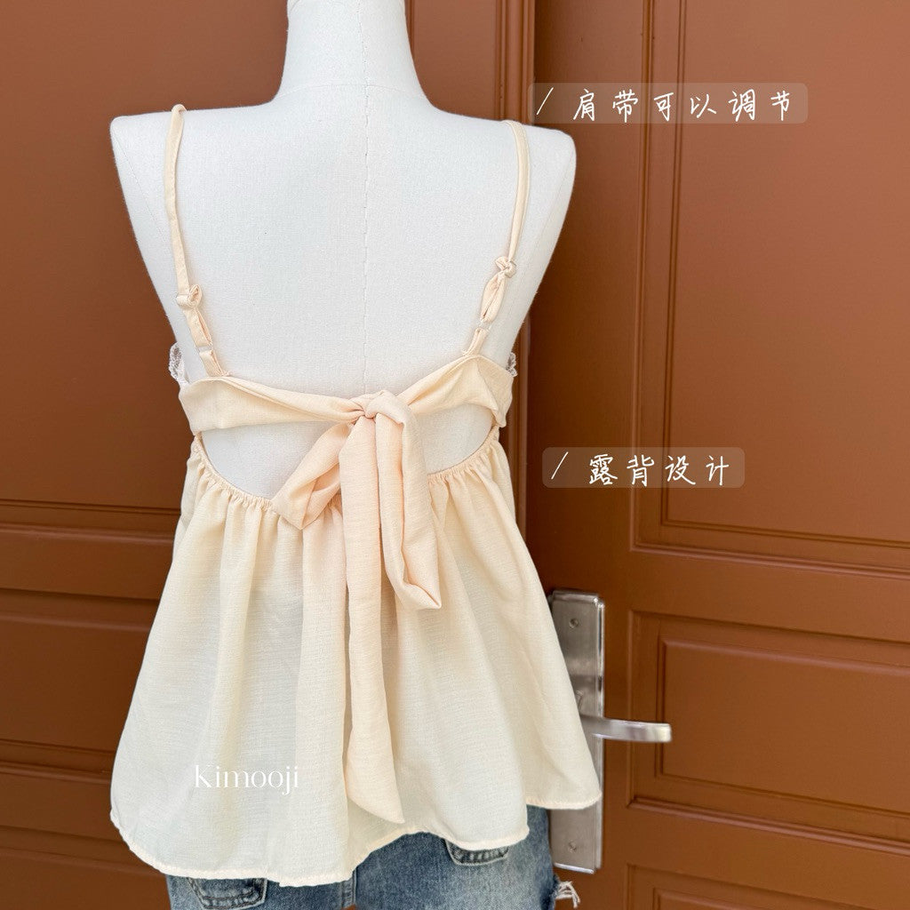 【T-1279】Sexy Back 度假风甜美蕾丝花边吊带上衣