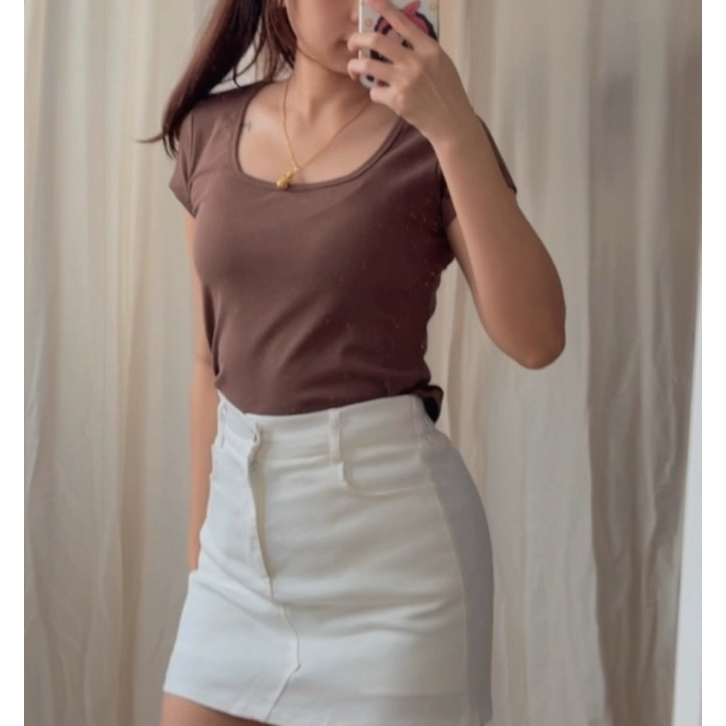 【T856】Thong Glom 方领修身上衣女T恤 Basic Slim Fit Tee