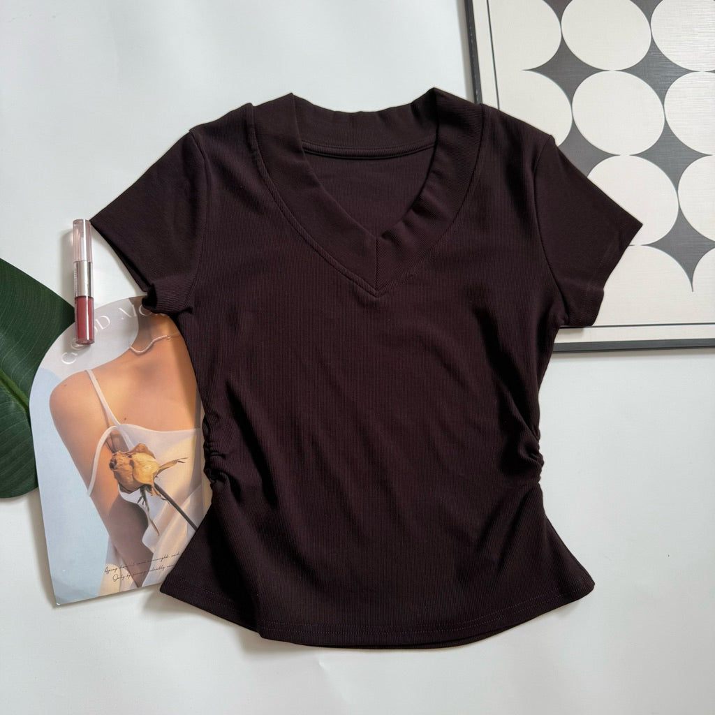 【T871】Ribbed V-Neck Slim Fit Tee ✨