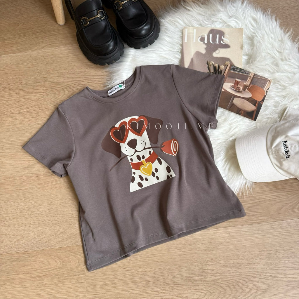 【T951】超可爱！宽松软棉上衣 Cute Puppy Print Loose Crop Tee