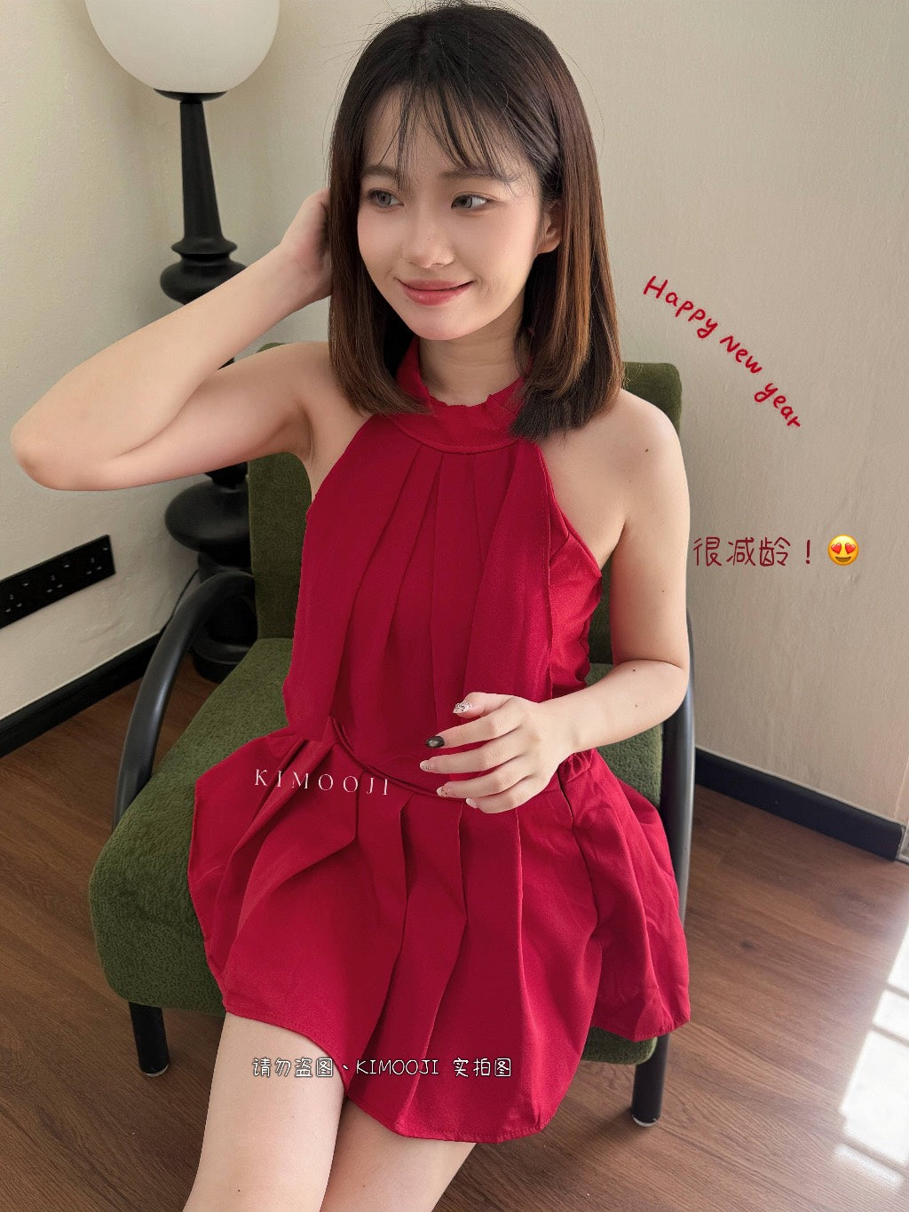 【T1009】简约百搭两件套小性感自带胸垫挂脖上衣+百褶裙套装