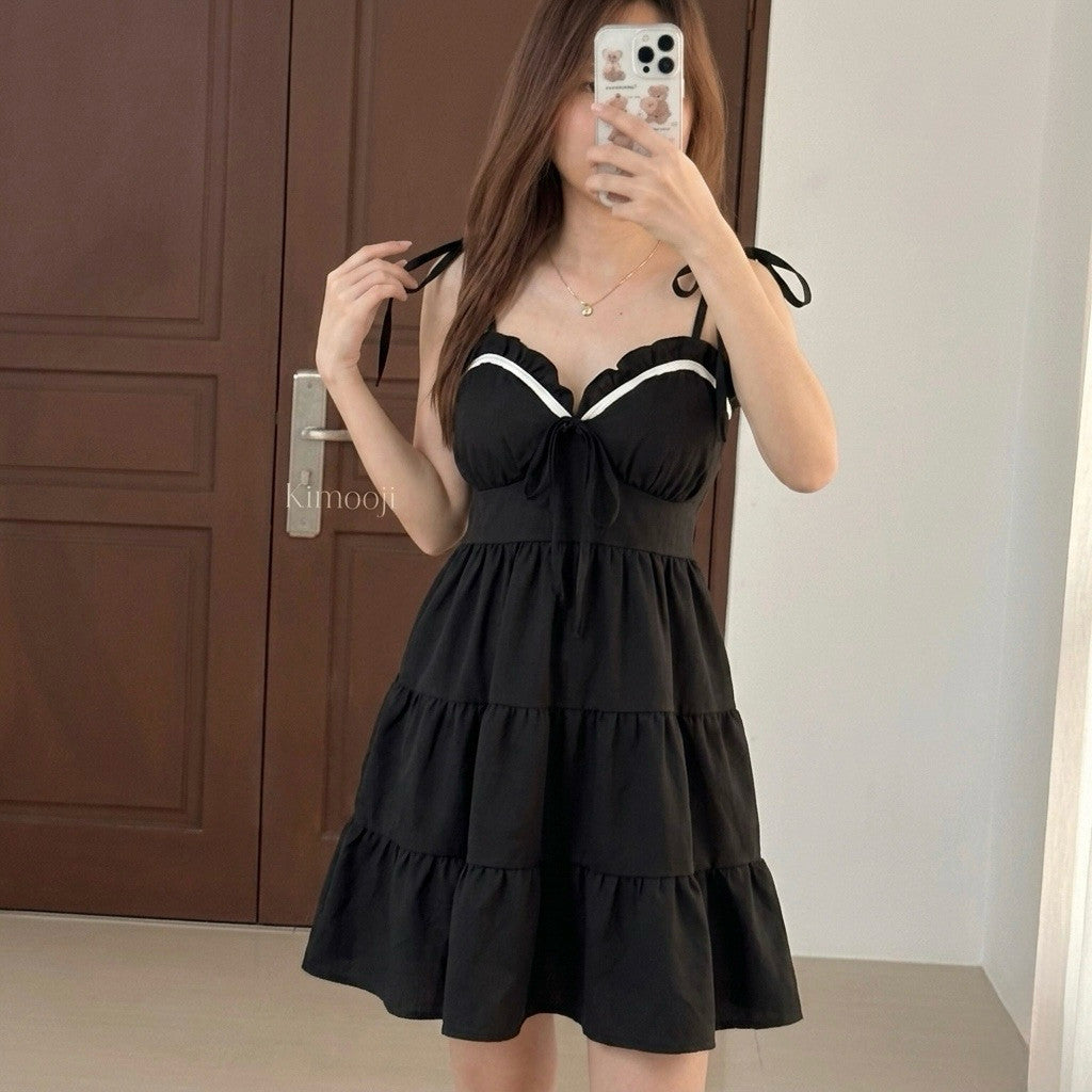 【T-1274】甜美撞色蝴蝶结吊带裙 Sweet Bow Vacation Dress