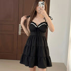 【T-1274】甜美撞色蝴蝶结吊带裙 Sweet Bow Vacation Dress