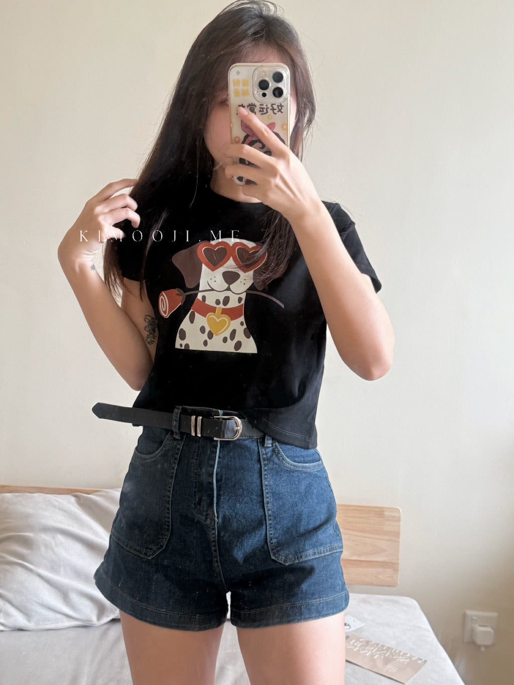 【T951】超可爱！宽松软棉上衣 Cute Puppy Print Loose Crop Tee