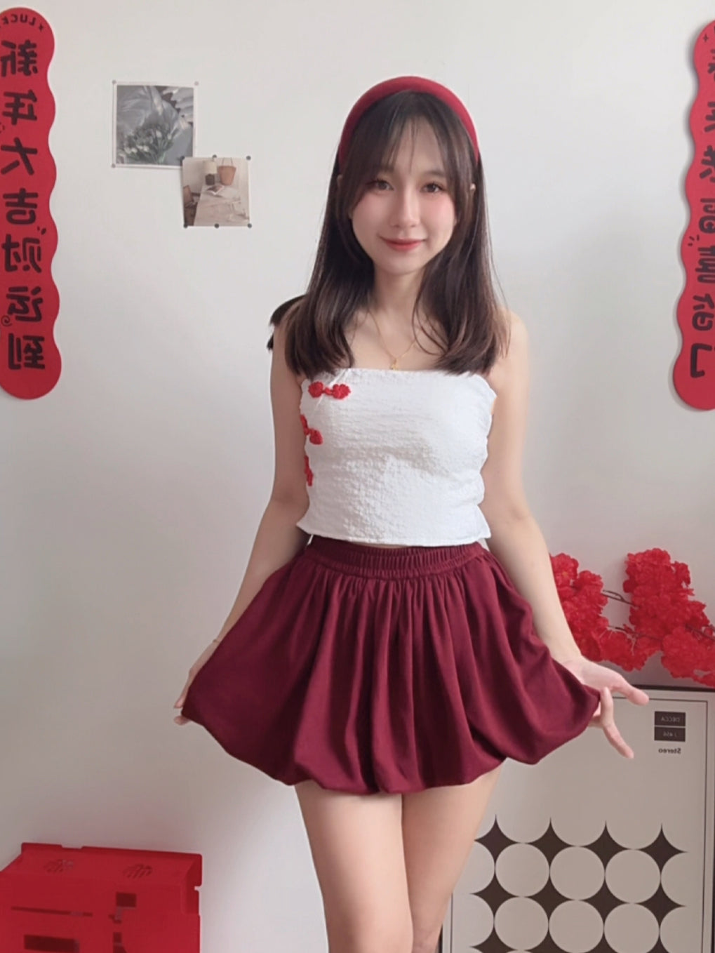 【T1033】中国结自带胸垫抹胸上衣