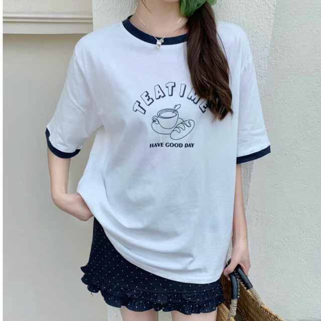 【T-1223】Teatime 韩系印花下午茶爽肤棉Tee