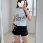 【T-1280】酷Girl 个性Hello Kitty 印花修身显瘦T恤上衣女 Cool Street Style Kitty Printed Slim Fit T-shirt Women Top