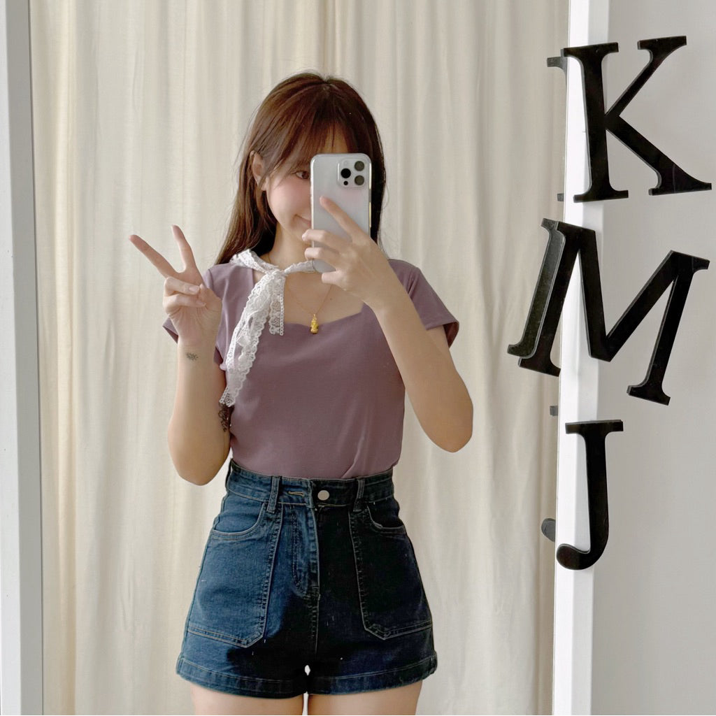 【T199】KOB Square Neck Basic Top Tee