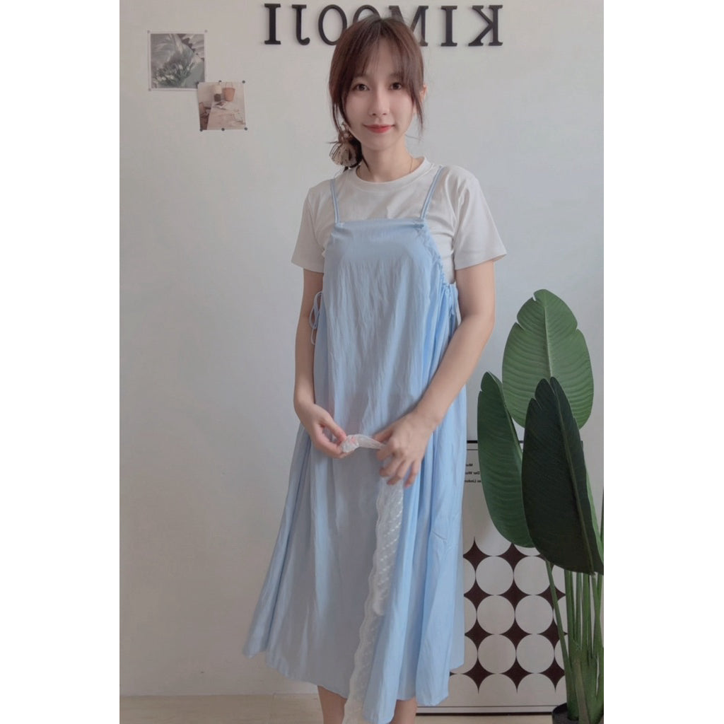 【T888】慵懒风吊带连衣裙+白色纯Tee套装连身裙
