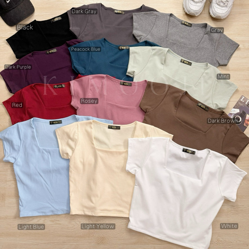 【T199】KOB Square Neck Basic Top Tee