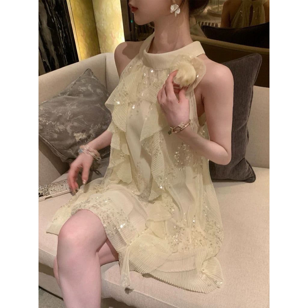 【T886】Premium BlingBling Dinner Dress甜美亮片挂脖裙