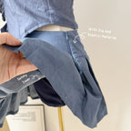 【T889】小个子Soft Denim Tank Tube Top + Pleated Inner Skirt