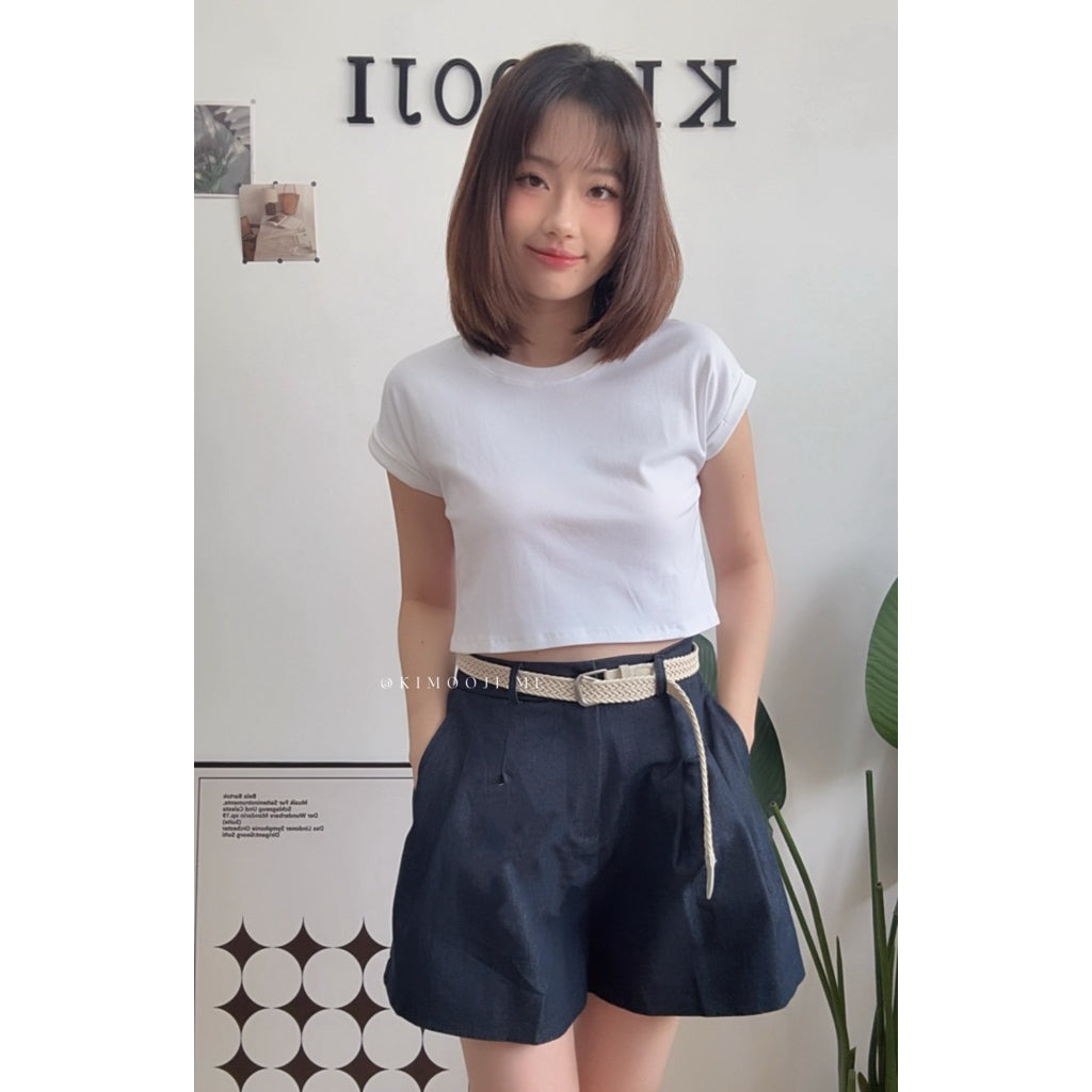 【T902】高品质牛仔布料休闲度假风短裤 送腰带！❤️