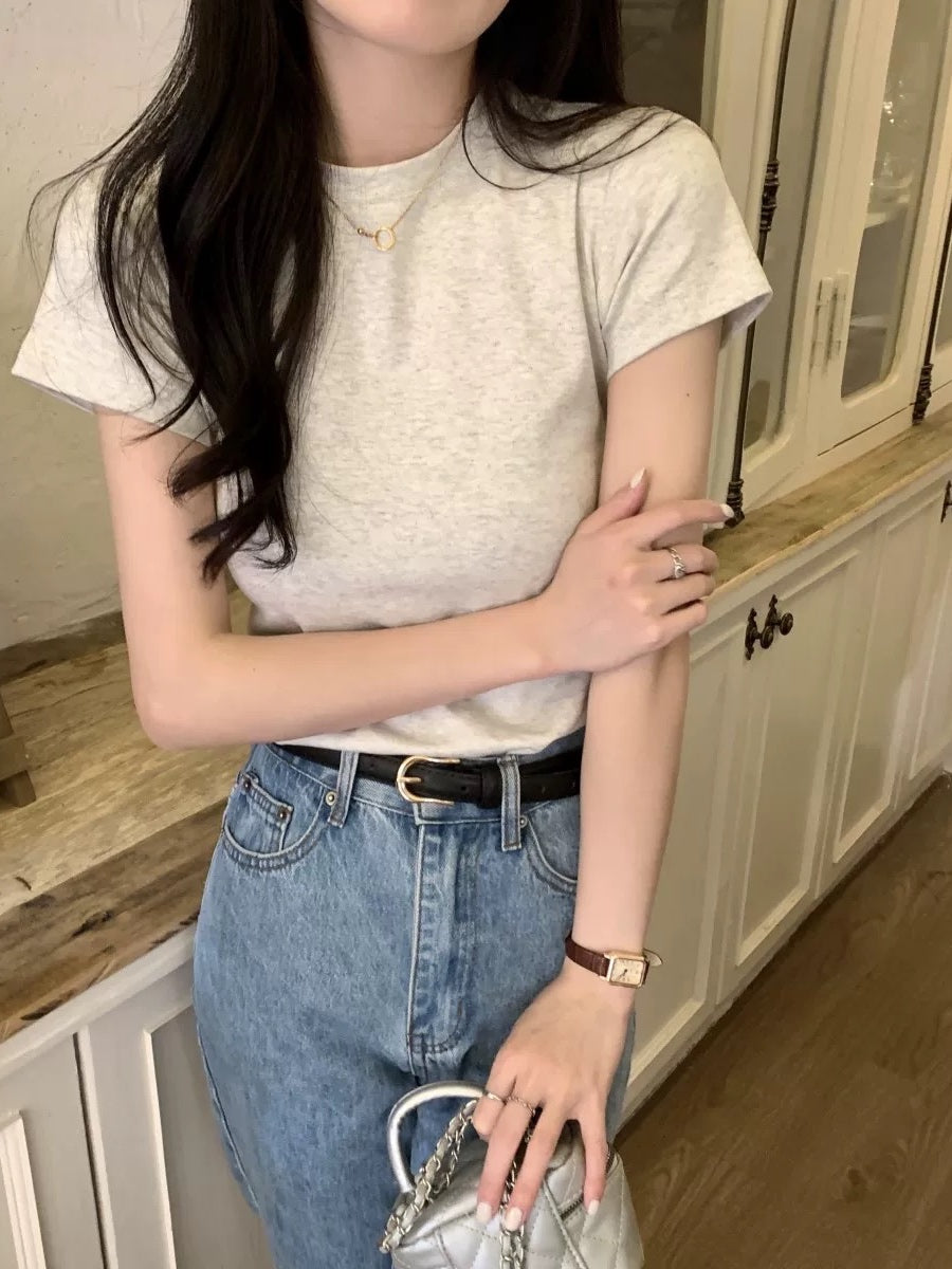 【T942】 SKIMS正肩修身显瘦素色圆领女Tee April