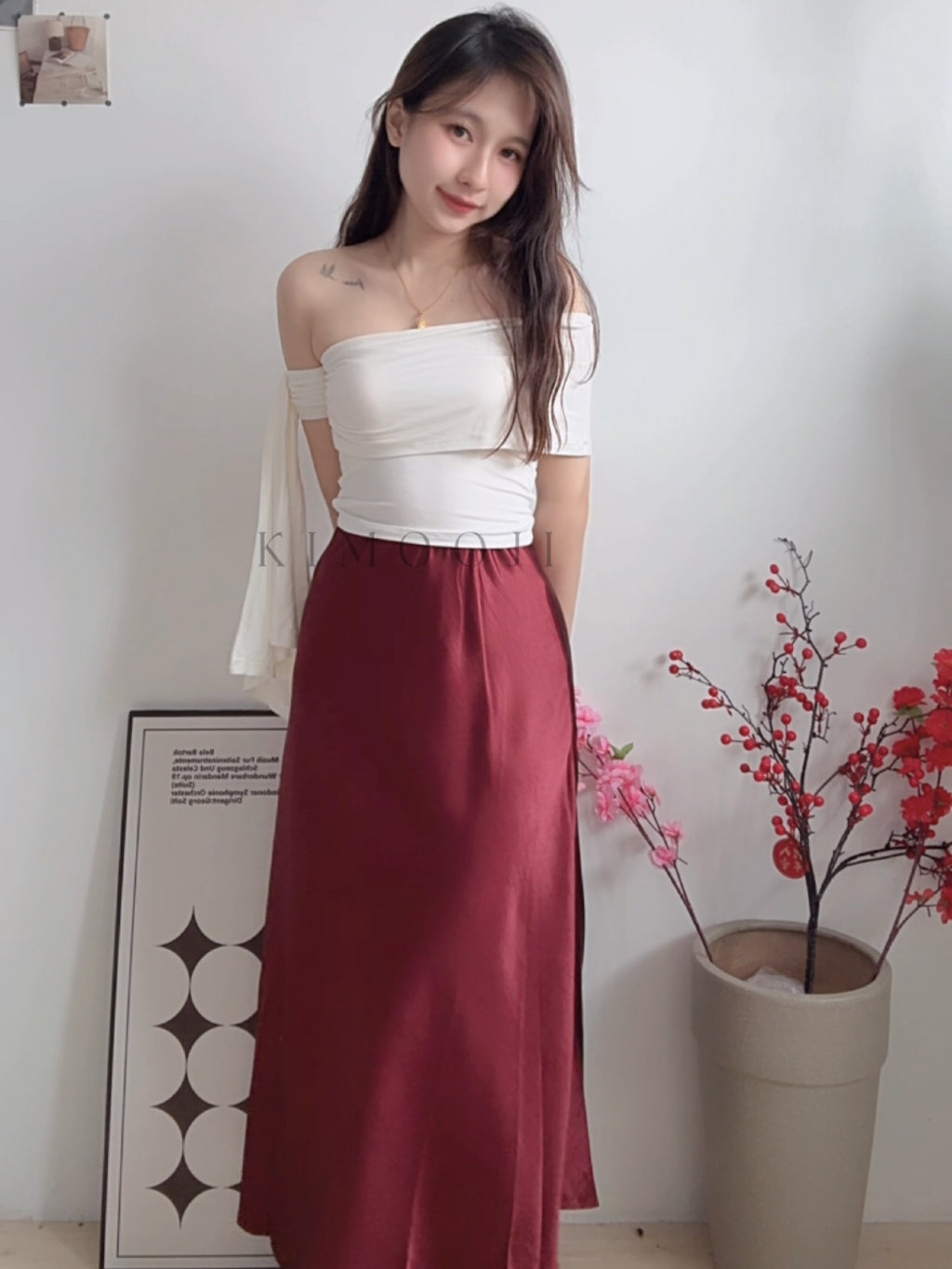 【T990】😍超气质大女主莫代尔一字肩无袖上衣