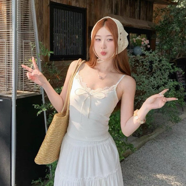 【BT143】清纯小白花🕊️蕾丝拼接设计吊带