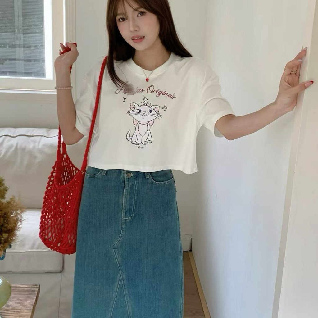 【T-1237】Marie 🐱 短款T恤 Graphic Crop Top