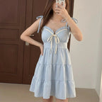 【T-1274】甜美撞色蝴蝶结吊带裙 Sweet Bow Vacation Dress