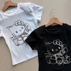 【T-1280】酷Girl 个性Hello Kitty 印花修身显瘦T恤上衣女 Cool Street Style Kitty Printed Slim Fit T-shirt Women Top